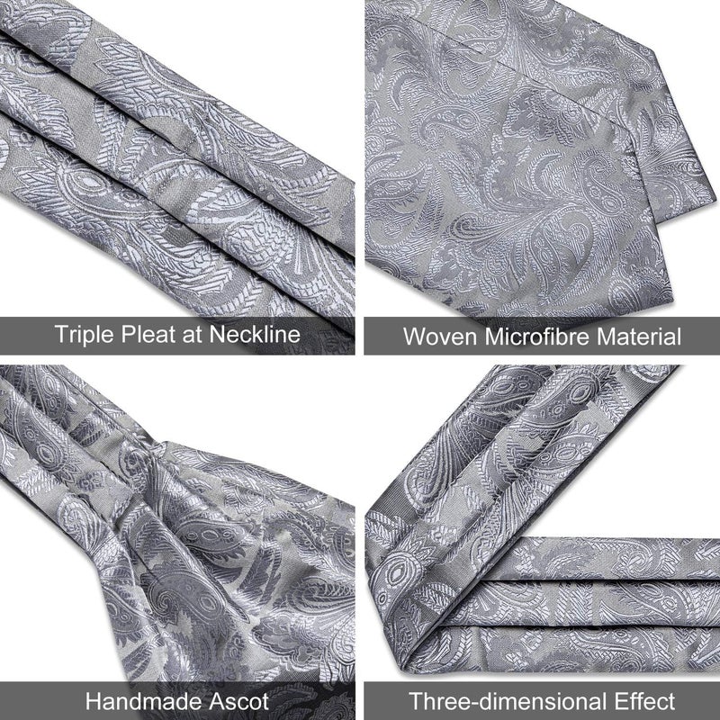 DiBanGu 3PCS Ascot Ties for Men Wedding Jacquard Woven Silk Ascot Cravat for Men Cravat Tie and Pocket Square Set - Image 4